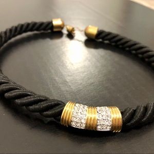 1970s Silk Braided Choker with Rhinstone